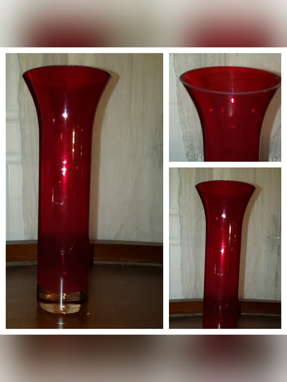 Red Glass Fluted Vase - Elegant Home Accent